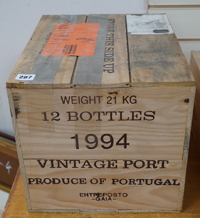 A case of twelve bottles of 1994 Dows Vintage Port, in OWC, purchased en primeur from The Wine Society. Condition - good